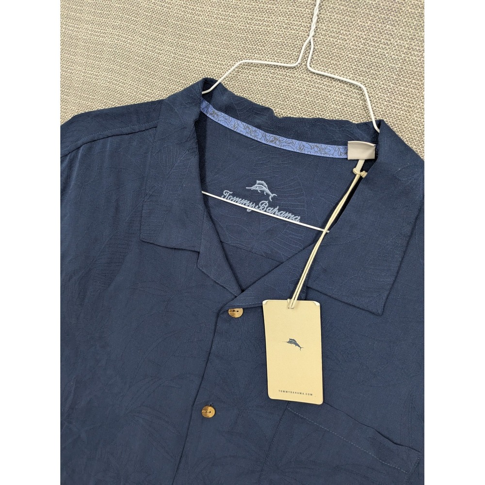 Tommy Bahama Silk Shirt Mens 2XL Blue Floral Tropical Short Sleeve Button Up